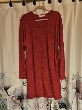 Long Sleeve V-Neck Pink Knit Dress New